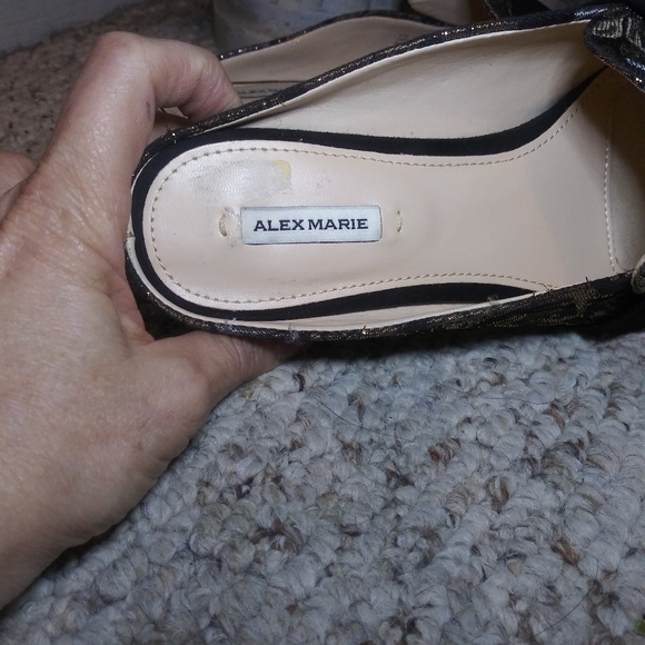 Like New Alex Marie Cecilia Black Suede & Metallic Floral Brocade Mules - Picture 2 of 7